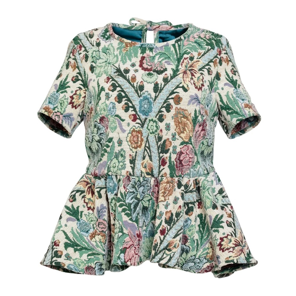 NWT Hilary Macmillan 1X JACQUARD FLORAL SHORT SLEEVE TOP Peplum